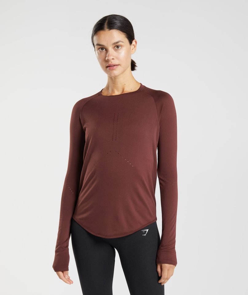 Women\'s Gymshark Sweat Seamless Long Sleeve Top T-Shirts Burgundy | CA 5DN061